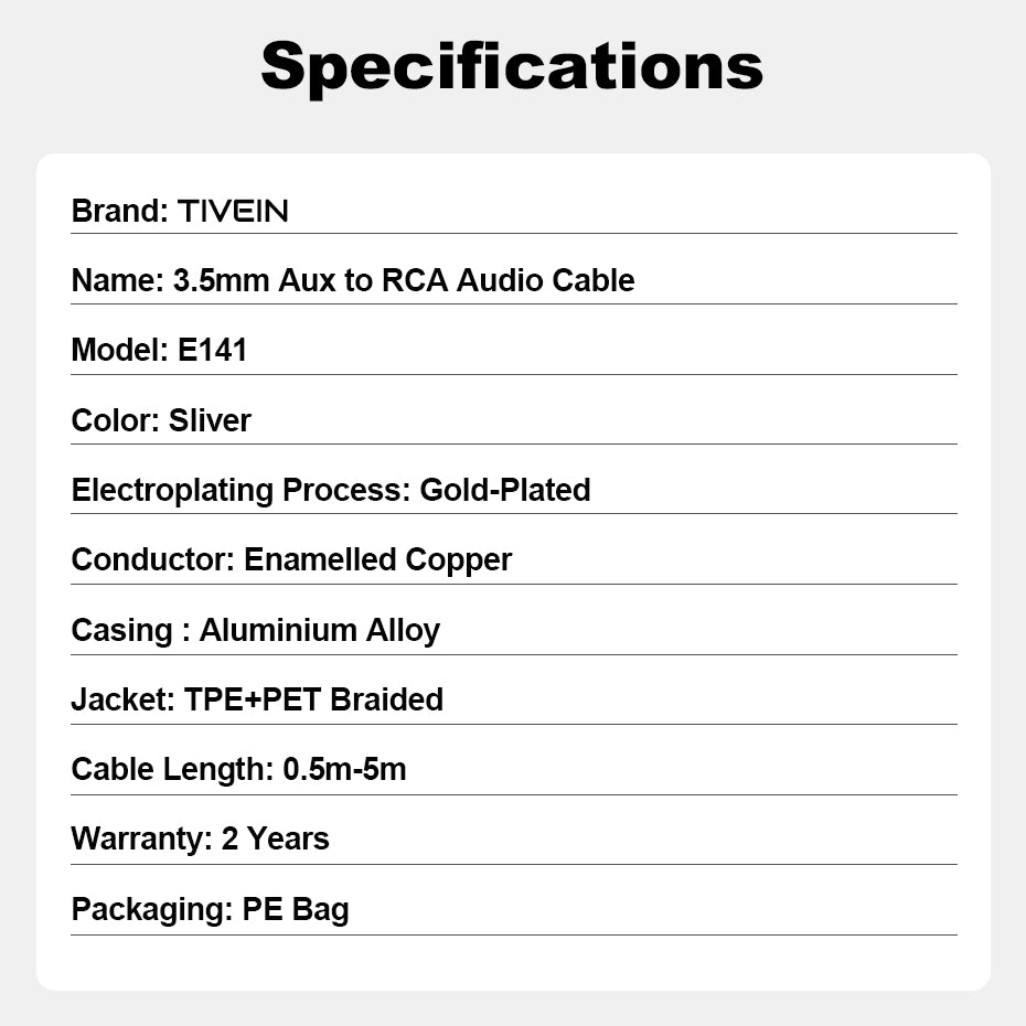 3.5mm Aux to RCA Audio Cable