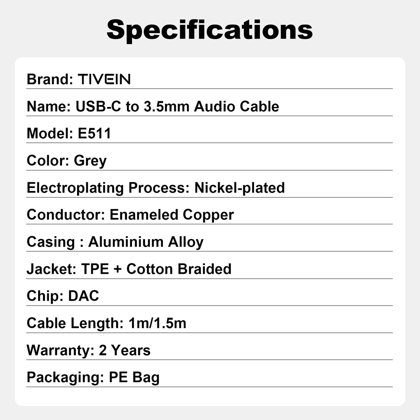 USB-C to 3.5mm Audio Cable