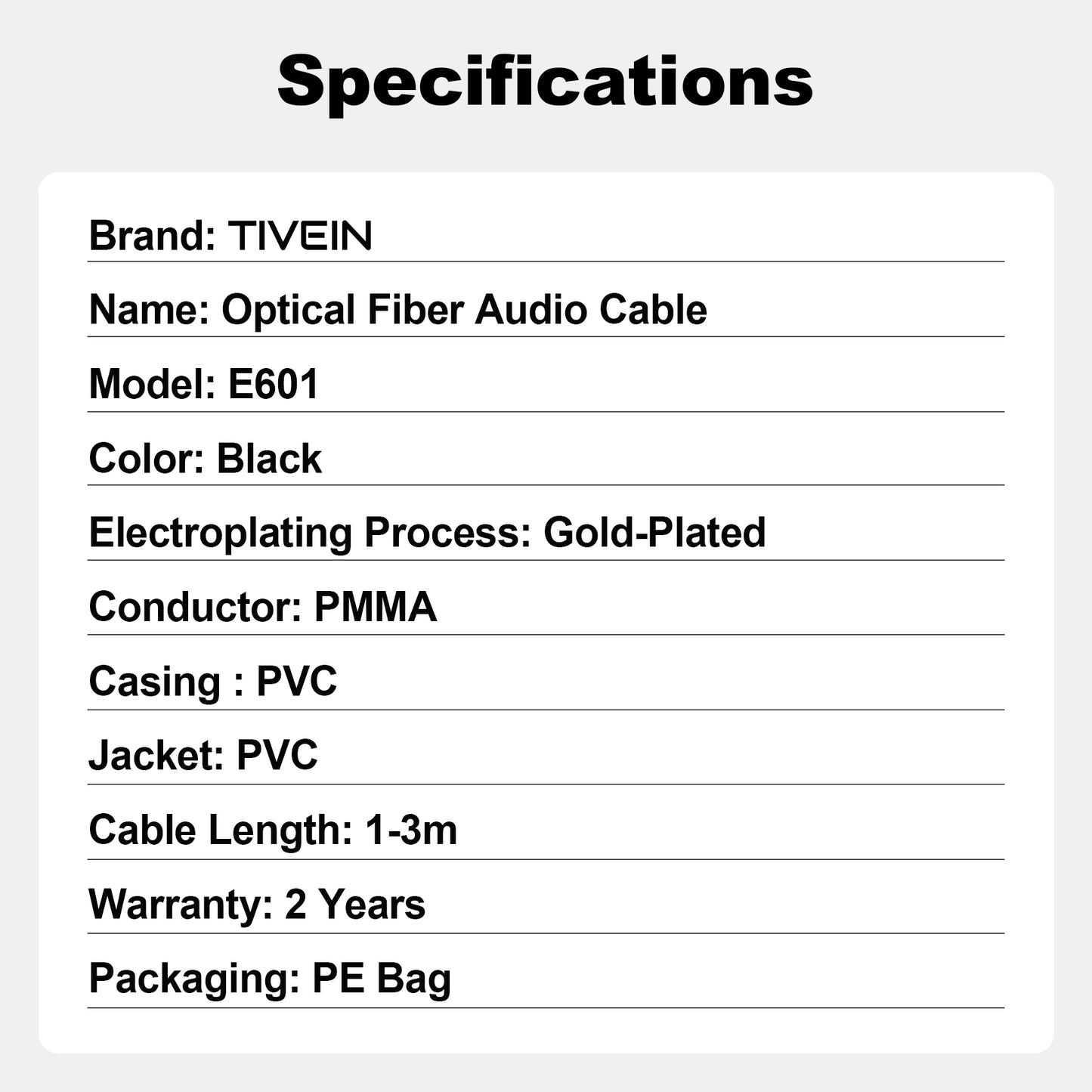 Optical Fiber Audio Cable