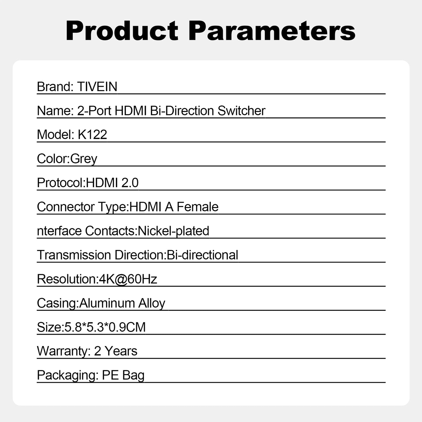 2-Port HDMI Bi-Direction Switcher K122