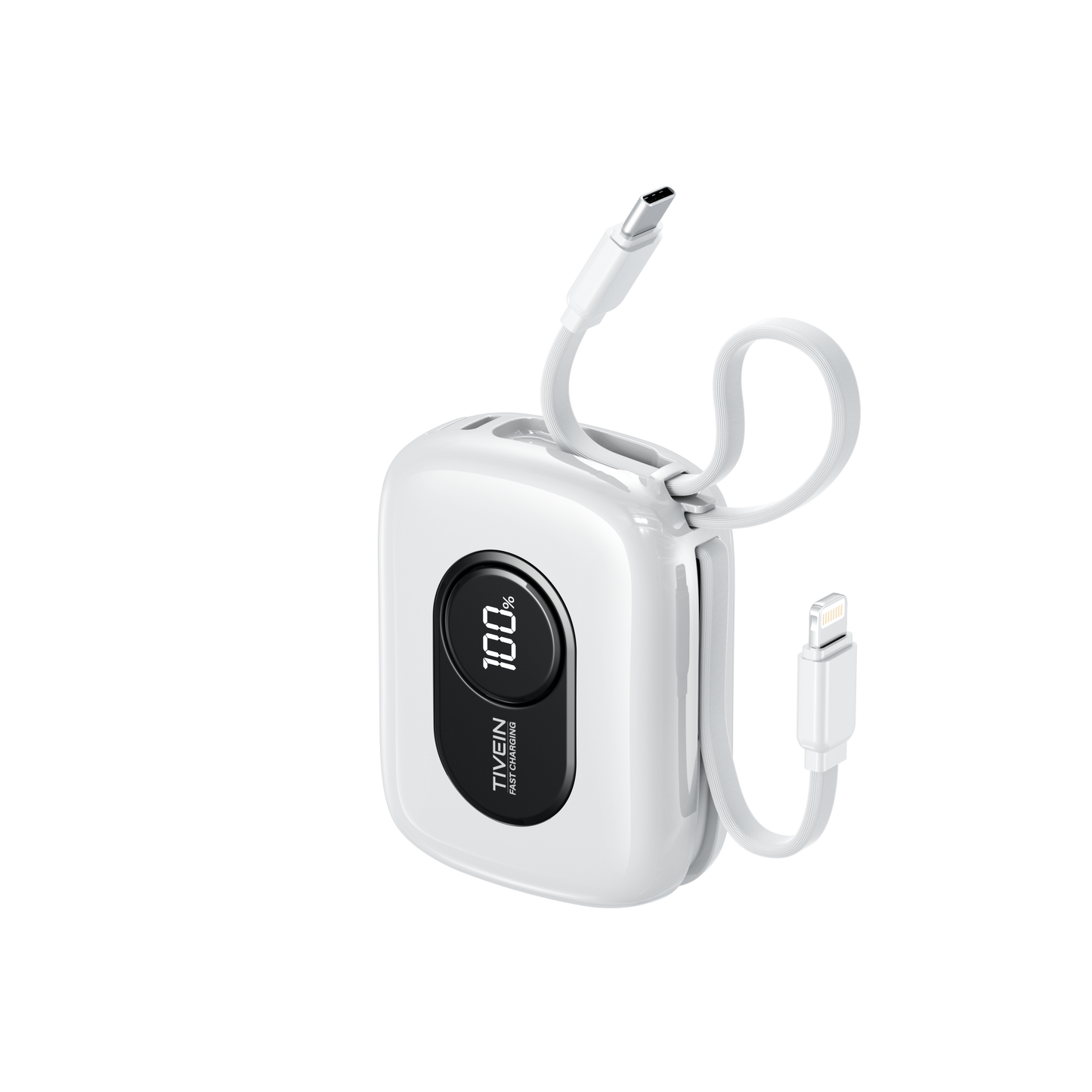 10000mAh Mini Power Bank (USB-C + USB-C/Lightning) with Built-in USB-C and Lightning Cables 22.5W