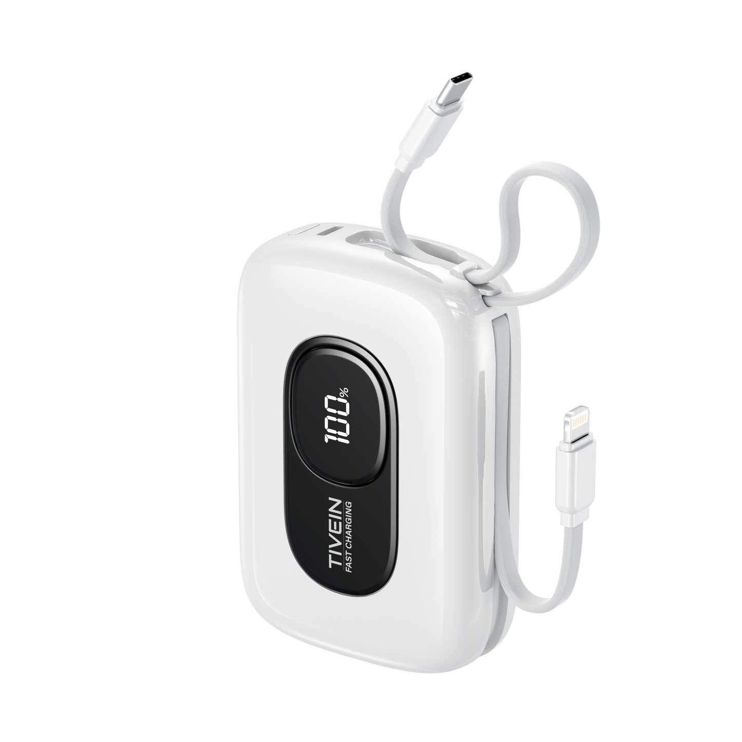 20000mAh Mini Power Bank (USB-C + USB-C/Lightning) with Built-in USB-C and Lightning Cables 22.5W