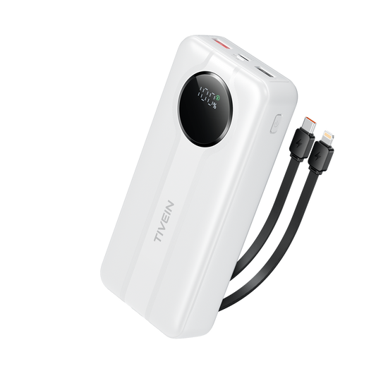 Batterie Externe 20000mAh 22.5W (USB-A+USB-C + USB-C/Lightning) avec Câbles USB-C et Lightning Intégrés