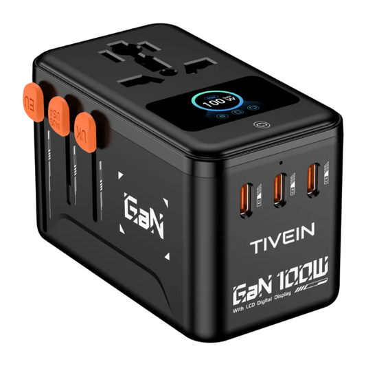100W 4-port USB(C+C+C+A)Universal Travel Adapter with LCD Screen