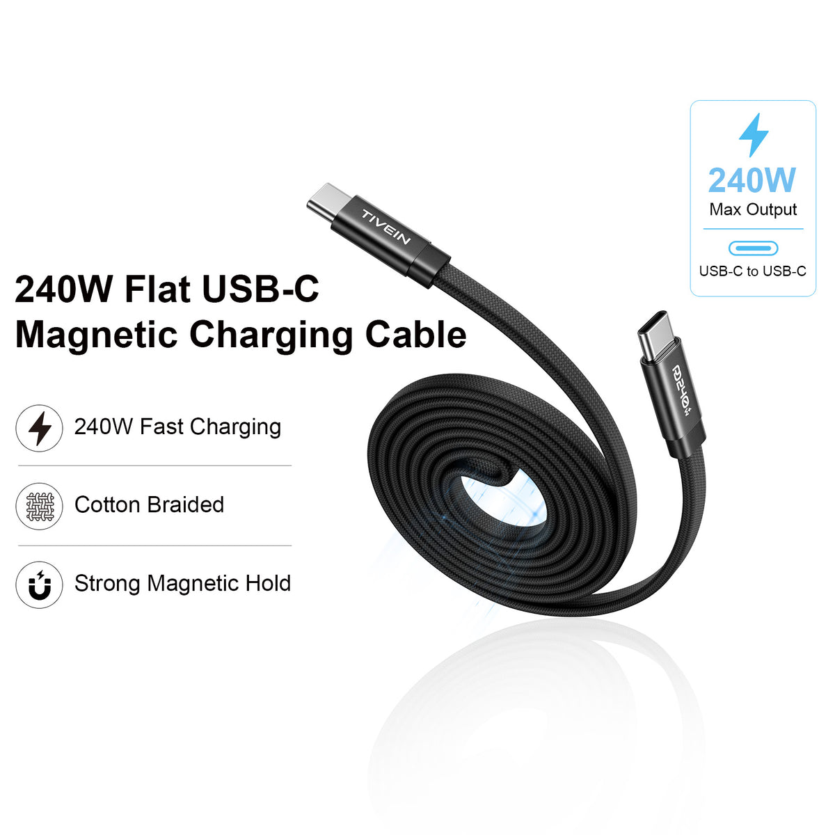 240W Flat Magnetic USB-C Charging Cable