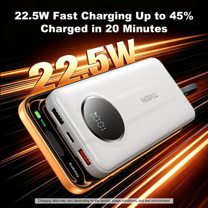 22.5W 10000mAh Power Bank (USB-A+USB-C + USB-C/Lightning) with Built-in USB-C and Lightning Cables