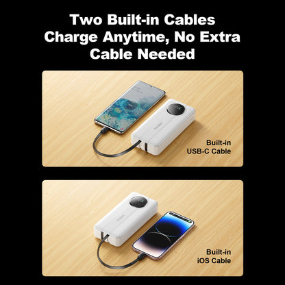 Batería Externa de 22.5W y 20000mAh (USB-A+USB-C + USB-C/Lightning) con Cables USB-C y Lightning Integrados