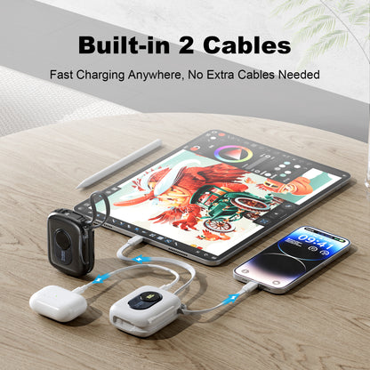 10000mAh Mini Power Bank (USB-C + USB-C/Lightning) with Built-in USB-C and Lightning Cables 22.5W