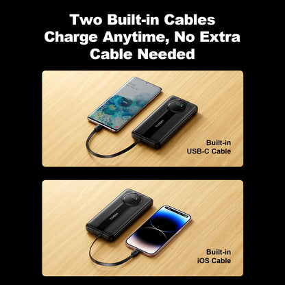 22.5W 10000mAh Power Bank (USB-A+USB-C + USB-C/Lightning) with Built-in USB-C and Lightning Cables