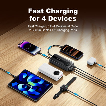 Batería Externa de 22.5W y 20000mAh (USB-A+USB-C + USB-C/Lightning) con Cables USB-C y Lightning Integrados