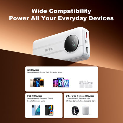 Batería Externa de 22.5W y 20000mAh (USB-A+USB-C + USB-C/Lightning) con Cables USB-C y Lightning Integrados