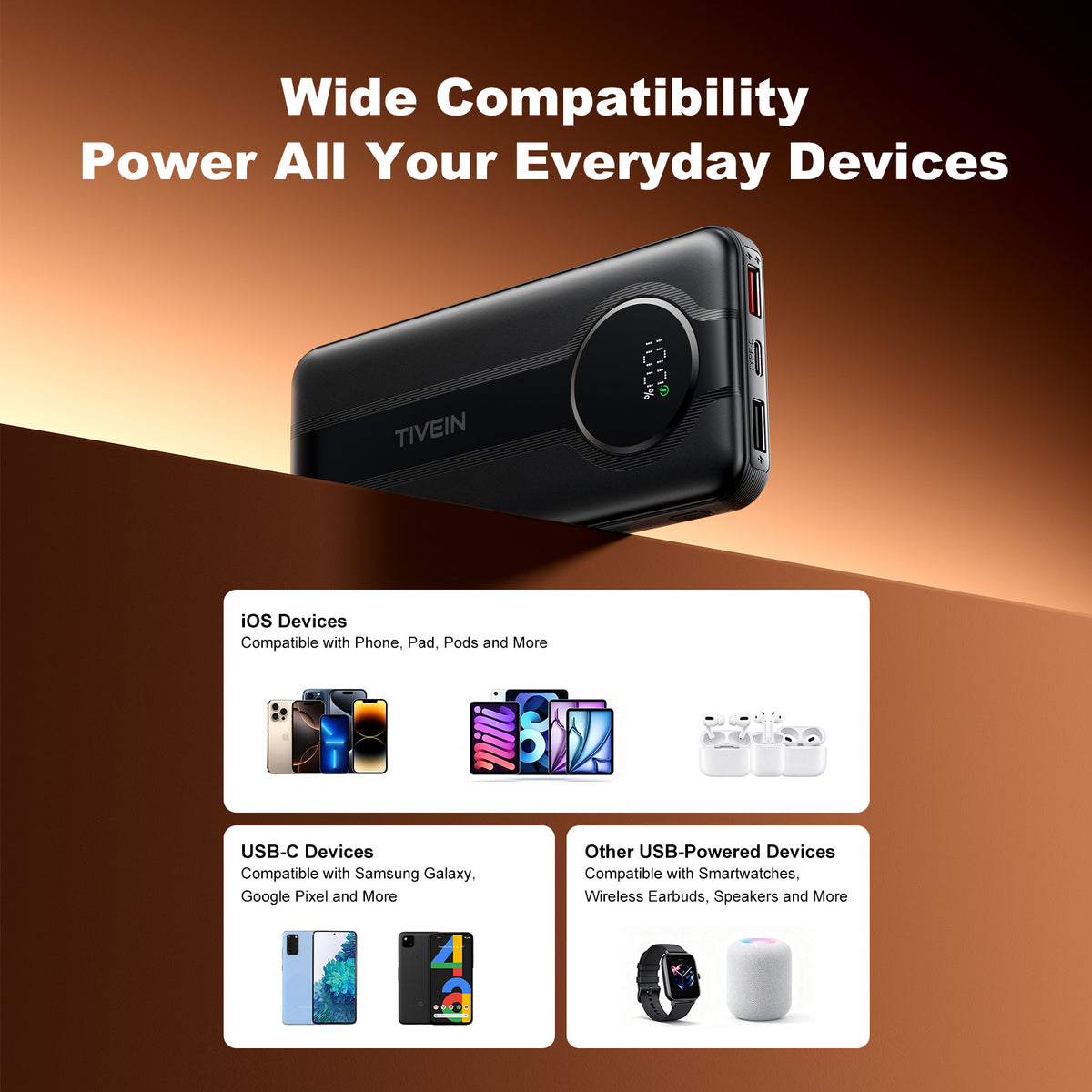 22.5W 10000mAh Power Bank (USB-A+USB-C + USB-C/Lightning) with Built-in USB-C and Lightning Cables