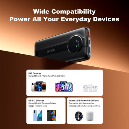 22.5W 10000mAh Power Bank (USB-A+USB-C + USB-C/Lightning) with Built-in USB-C and Lightning Cables