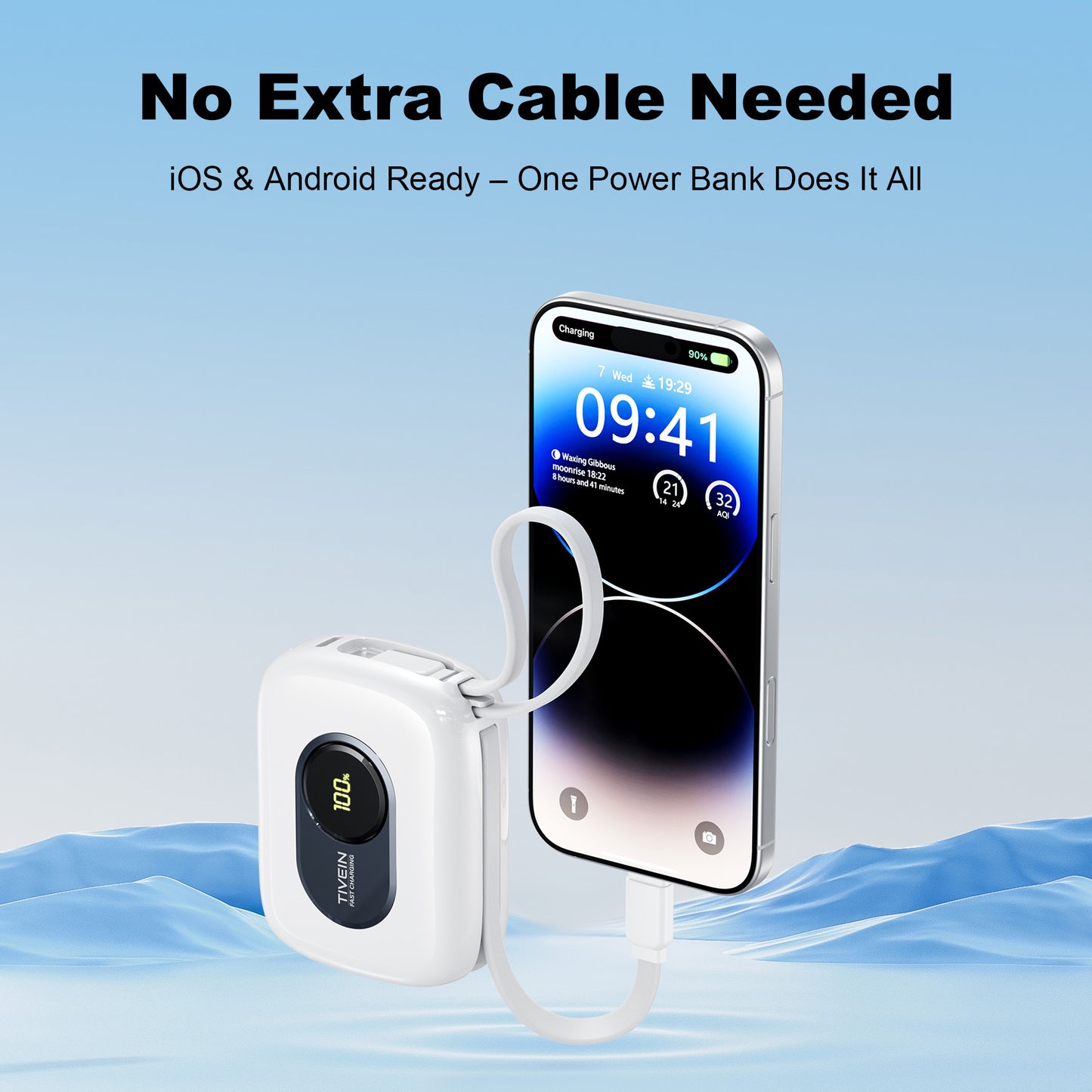 10000mAh Mini Power Bank (USB-C + USB-C/Lightning) with Built-in USB-C and Lightning Cables 22.5W