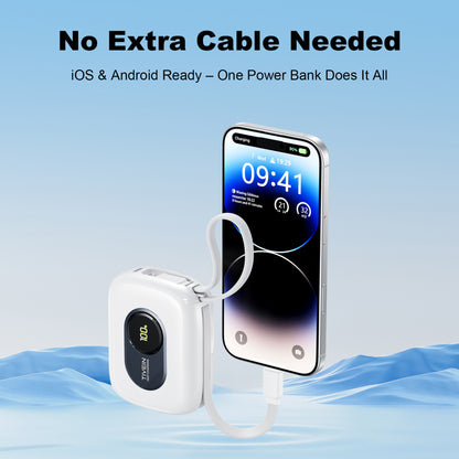10000mAh Mini Power Bank (USB-C + USB-C/Lightning) with Built-in USB-C and Lightning Cables 22.5W