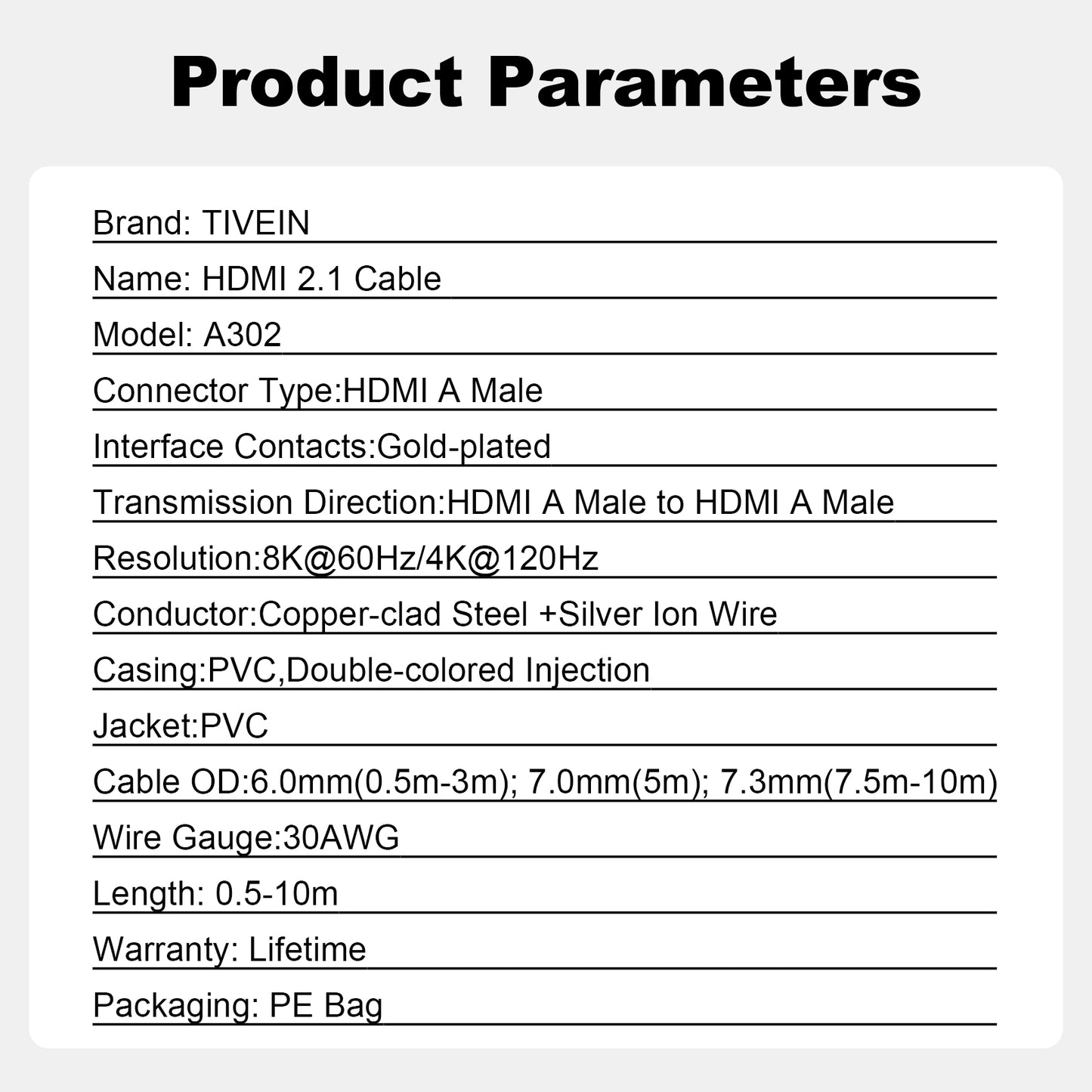 HDMI2.1 Cable PVC A302