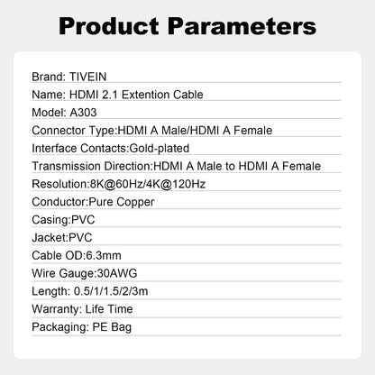 HDMI 2.1 Extension Cable PVC Type A303