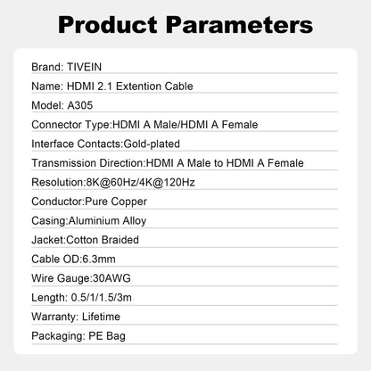 HDMI 2.1 Extention Cable Alum Type A305