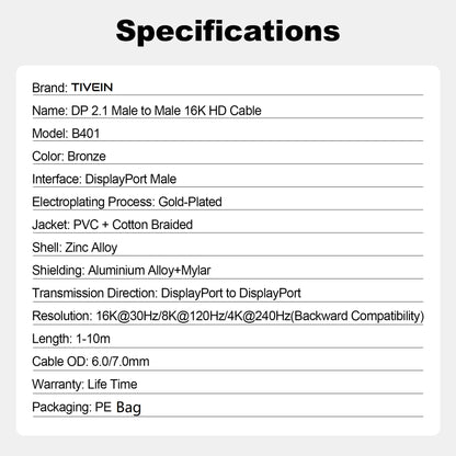 DisplayPort 2.1 Male to Male 54G Cable B401