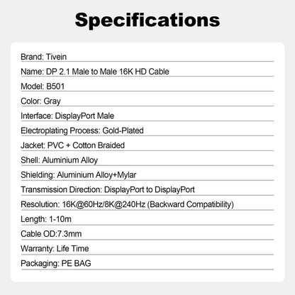 DisplayPort 2.1 Male to Male 80G Cable B501