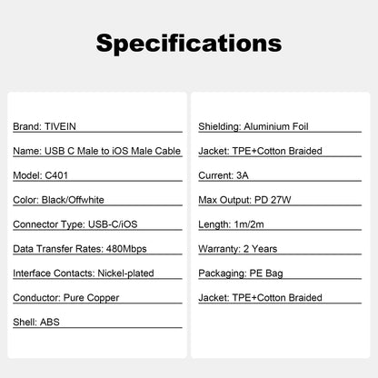 USB C Male to Lightning Male Cable C401