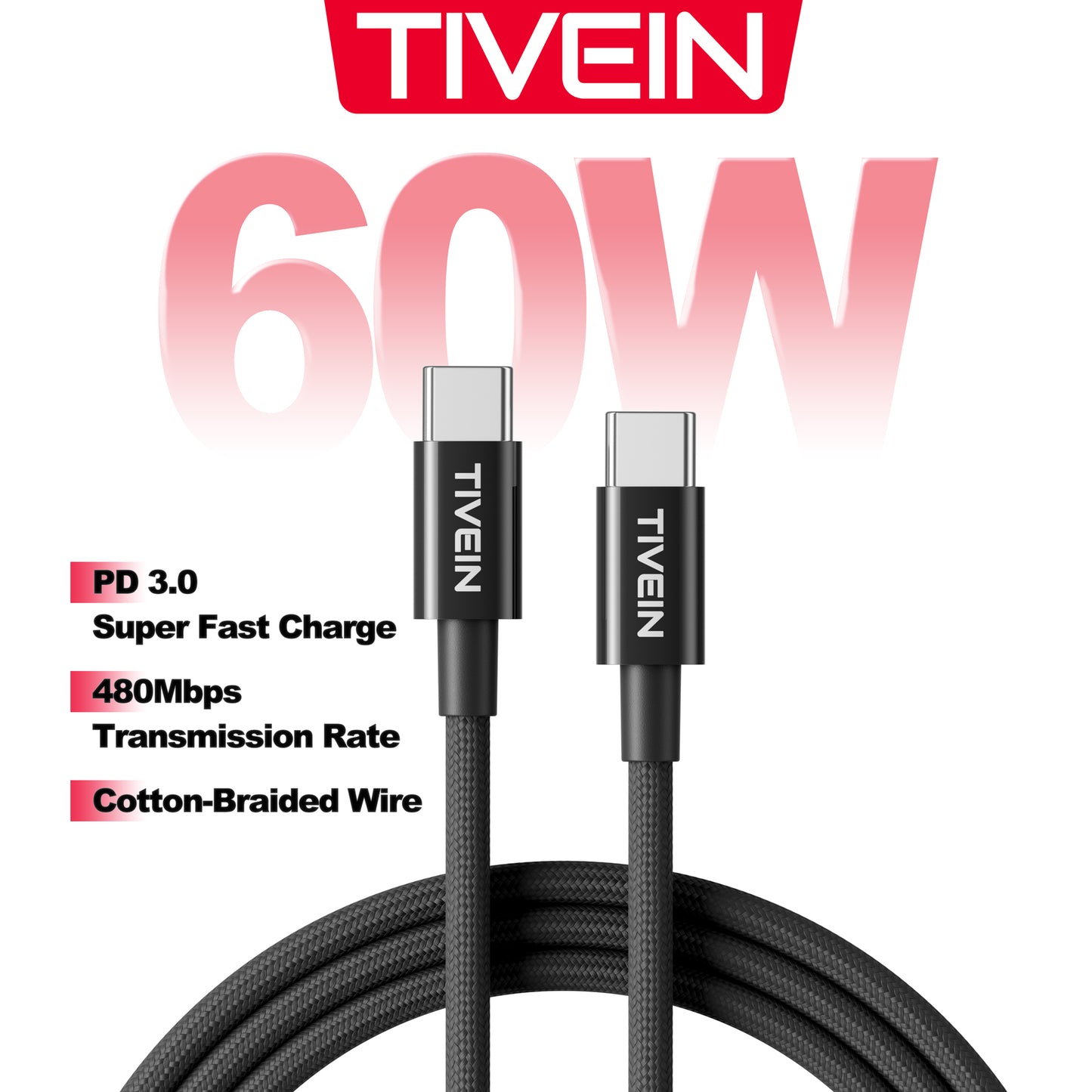 USB C Male to  Male Cable 60W C501