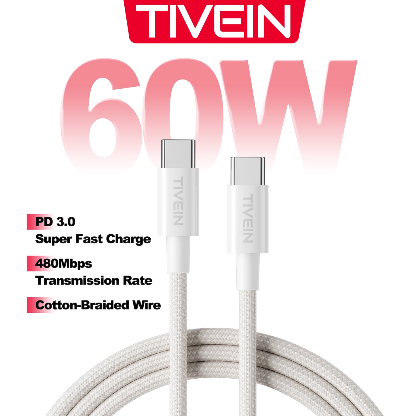 USB C Male to  Male Cable 60W C501