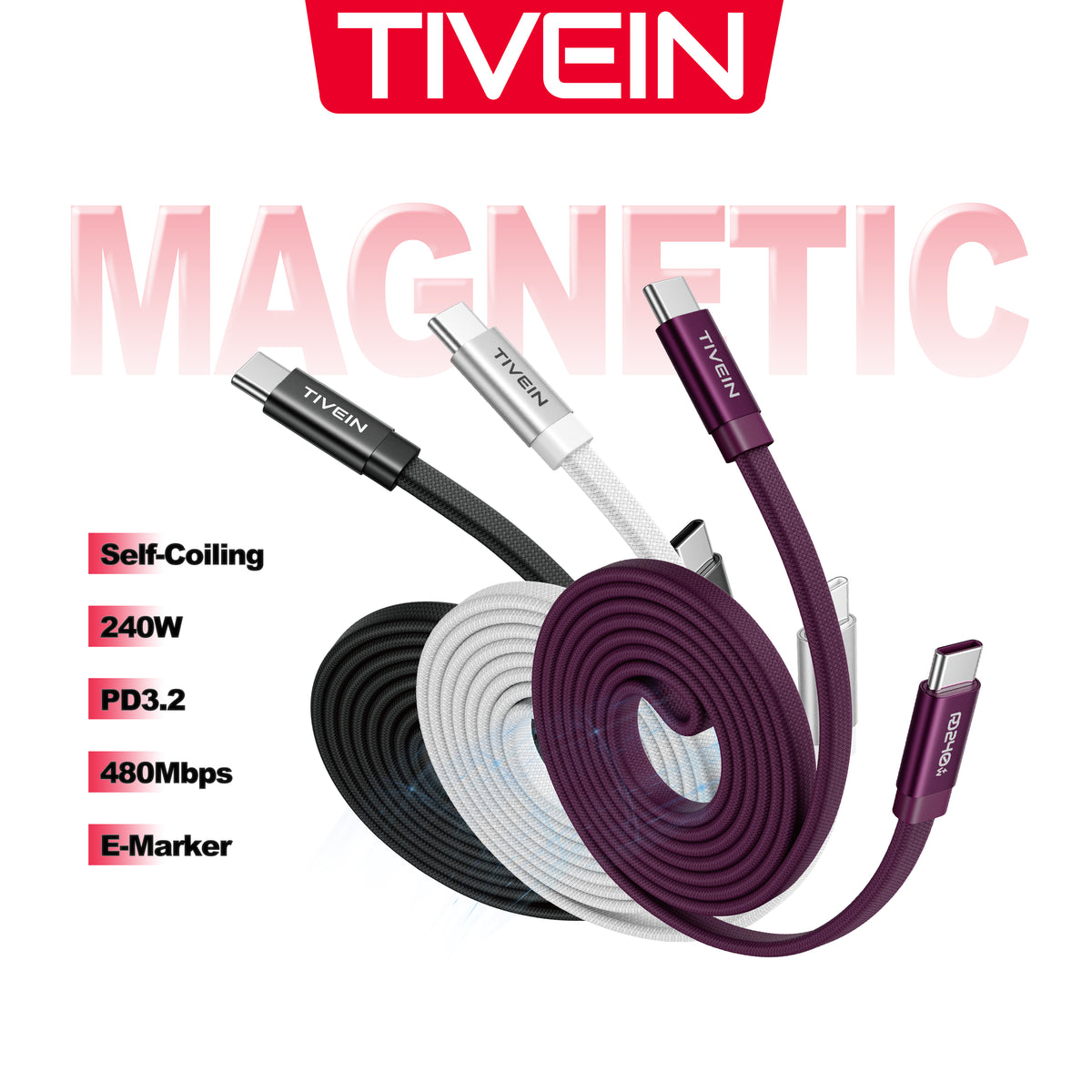 240W Flat Magnetic USB-C Charging Cable