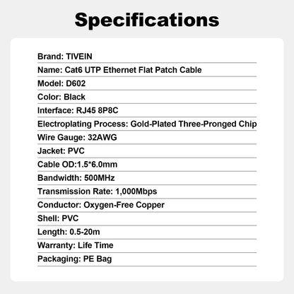 Flat Cat 6 UTP Ethernet Patch Cable D602
