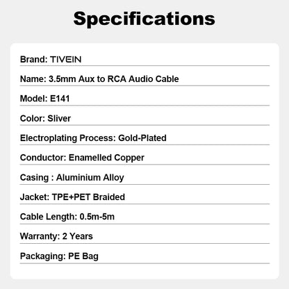 3.5mm Aux to RCA Audio Cable