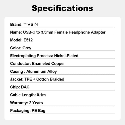 USB-C to 3.5mm Female Headphone Adapter