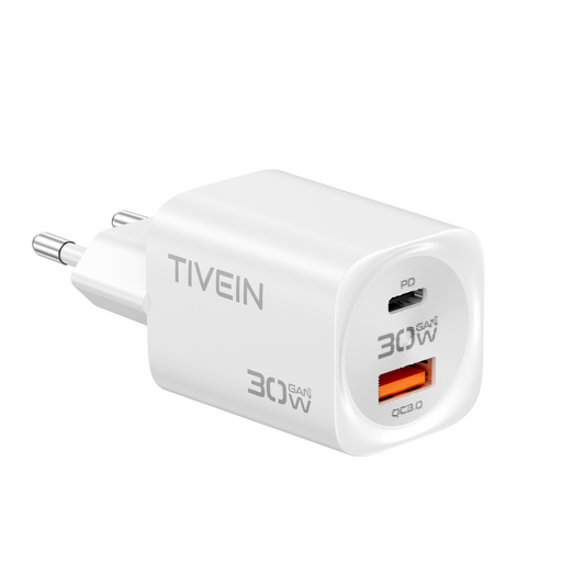 2-Port USB (C + A) GaN Charger (30W/30W) EU-Plug