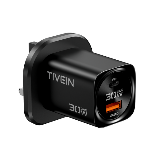 2-Port USB (C + A) GaN Charger (30W/30W) UK-Plug