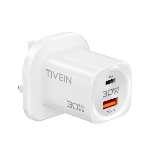 2-Port USB (C + A) GaN Charger (30W/30W) UK-Plug