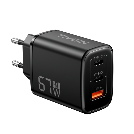 67W 3-port USB(C+C+A) GaN Charger(67W/67W/30W) EU-Plug