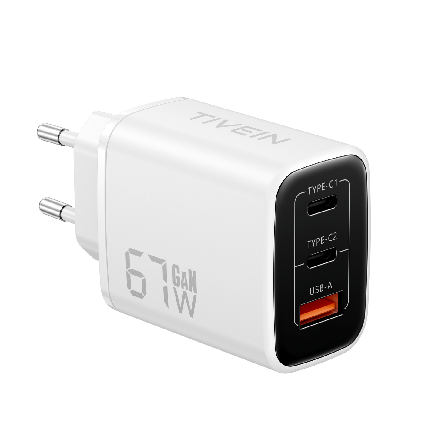 67W 3-port USB(C+C+A) GaN Charger(67W/67W/30W) EU-Plug