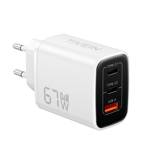 67W 3-port USB(C+C+A) GaN Charger(67W/67W/30W) EU-Plug
