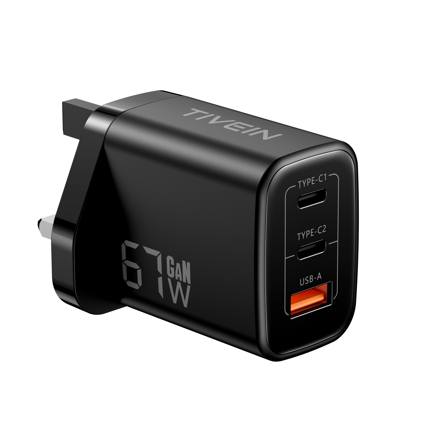 67W 3-port USB(C+C+A) GaN Charger UK-Plug