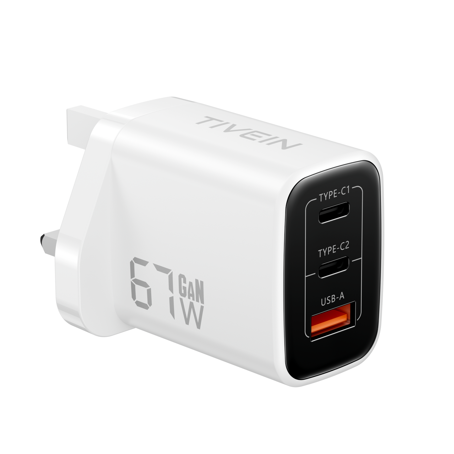 67W 3-port USB(C+C+A) GaN Charger UK-Plug