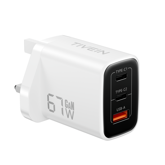 67W 3-port USB(C+C+A) GaN Charger UK-Plug