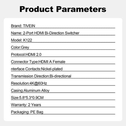 2-Port HDMI Bi-Direction Switcher K122