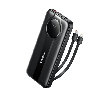 22.5W 10000mAh Power Bank (USB-A+USB-C + USB-C/Lightning) with Built-in USB-C and Lightning Cables
