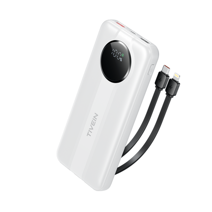22.5W 10000mAh Power Bank (USB-A+USB-C + USB-C/Lightning) with Built-in USB-C and Lightning Cables
