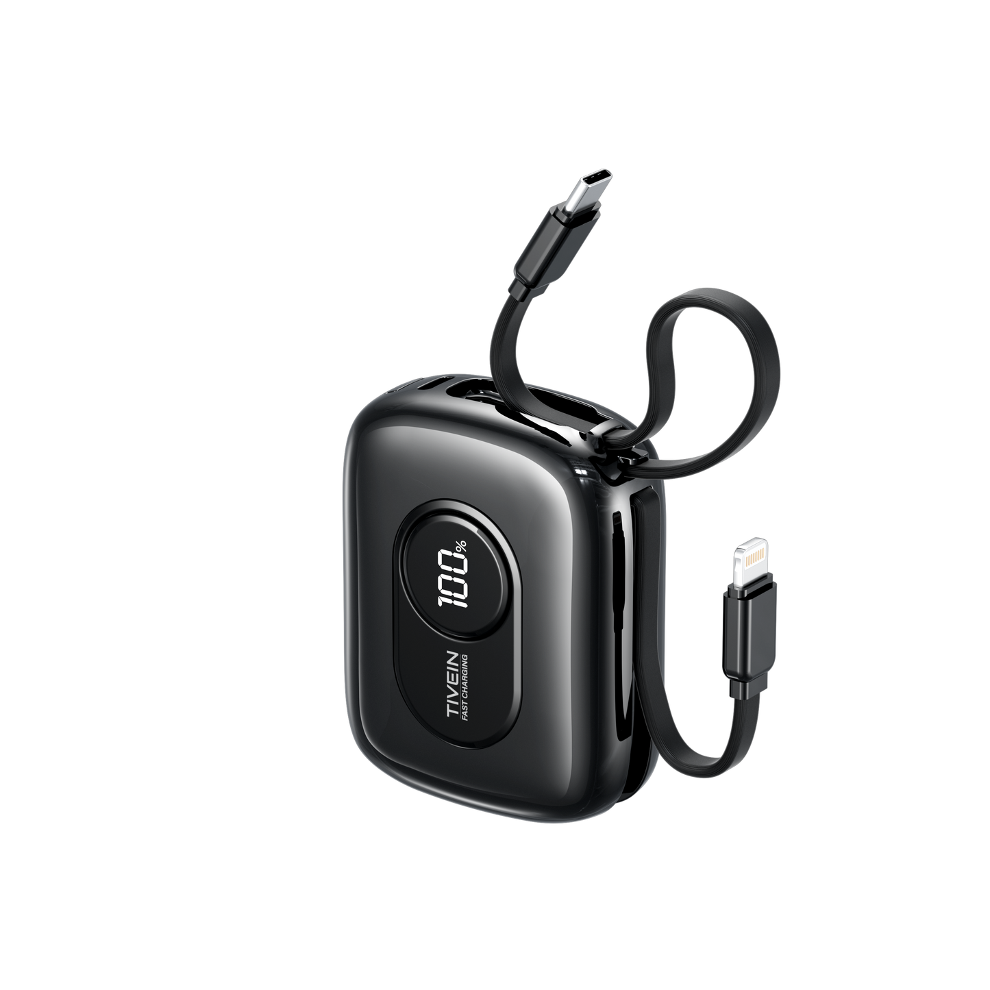 10000mAh Mini Power Bank (USB-C + USB-C/Lightning) with Built-in USB-C and Lightning Cables 22.5W