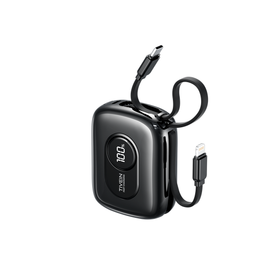 10000mAh Mini Power Bank (USB-C + USB-C/Lightning) with Built-in USB-C and Lightning Cables 22.5W