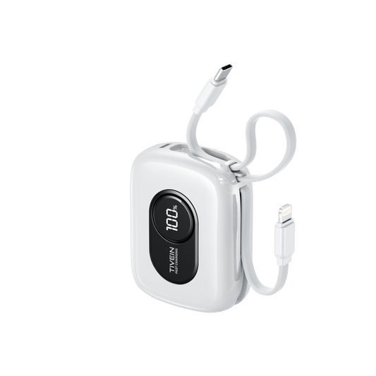 10000mAh Mini Power Bank (USB-C + USB-C/Lightning) with Built-in USB-C and Lightning Cables 22.5W