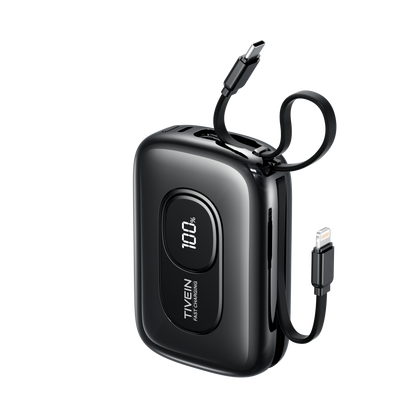 20000mAh Mini Power Bank (USB-C + USB-C/Lightning) with Built-in USB-C and Lightning Cables 22.5W