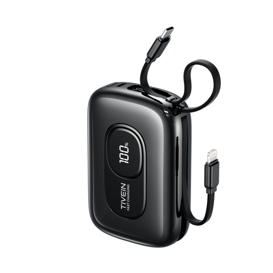 20000mAh Mini Power Bank (USB-C + USB-C/Lightning) with Built-in USB-C and Lightning Cables 22.5W