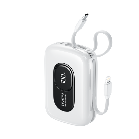 20000mAh Mini Power Bank (USB-C + USB-C/Lightning) with Built-in USB-C and Lightning Cables 22.5W