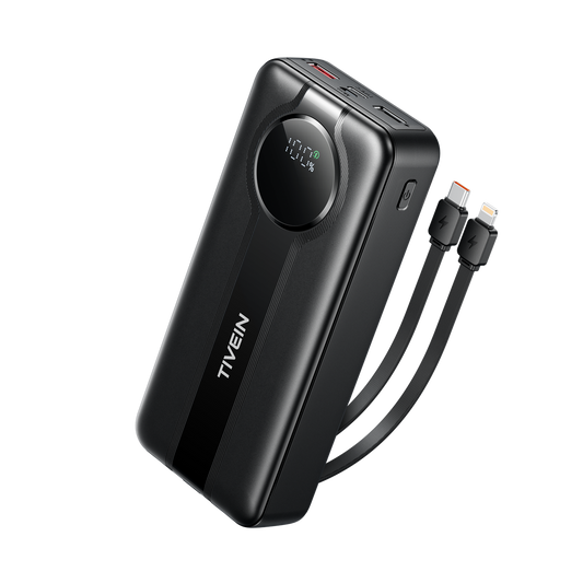 Batterie Externe 20000mAh 22.5W (USB-A+USB-C + USB-C/Lightning) avec Câbles USB-C et Lightning Intégrés